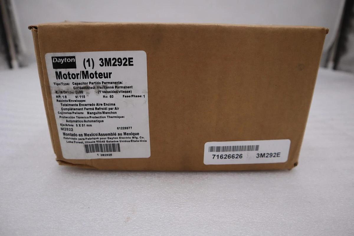 Used NEW DAYTON 3M292E TYPE PSC RPM 3000 1/8 HP 115V 60 Hz 1 PH STOCK H27