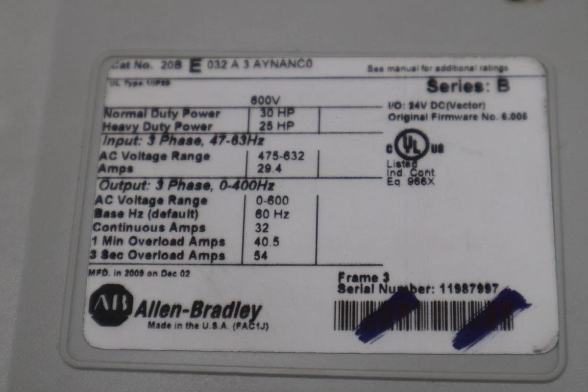 Used 30HP 20BE032A3AYNANC0 PowerFlex 70 Allen Bradley Drive VFD Stock GF-51