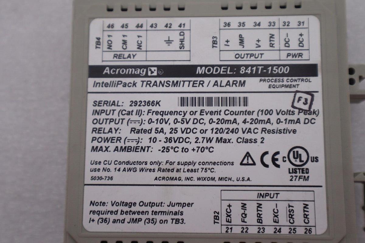 Used ACROMAG 841T-1500 INTELLIPACK TRANSMITTER ALARM MODULE #K-1806