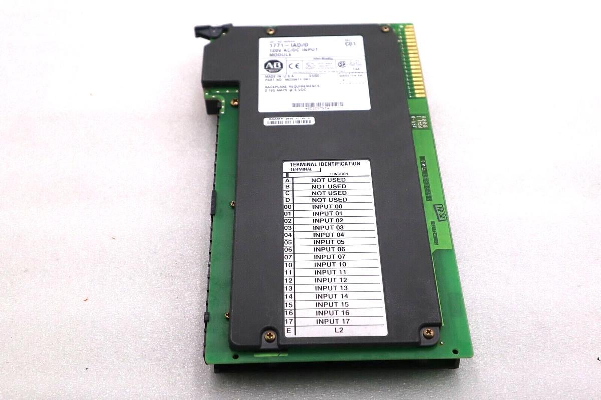 Used ALLEN BRADLEY 1771-IAD SERIES D 120V AC/DC INPUT MODULE REV C01 STOCK #1788