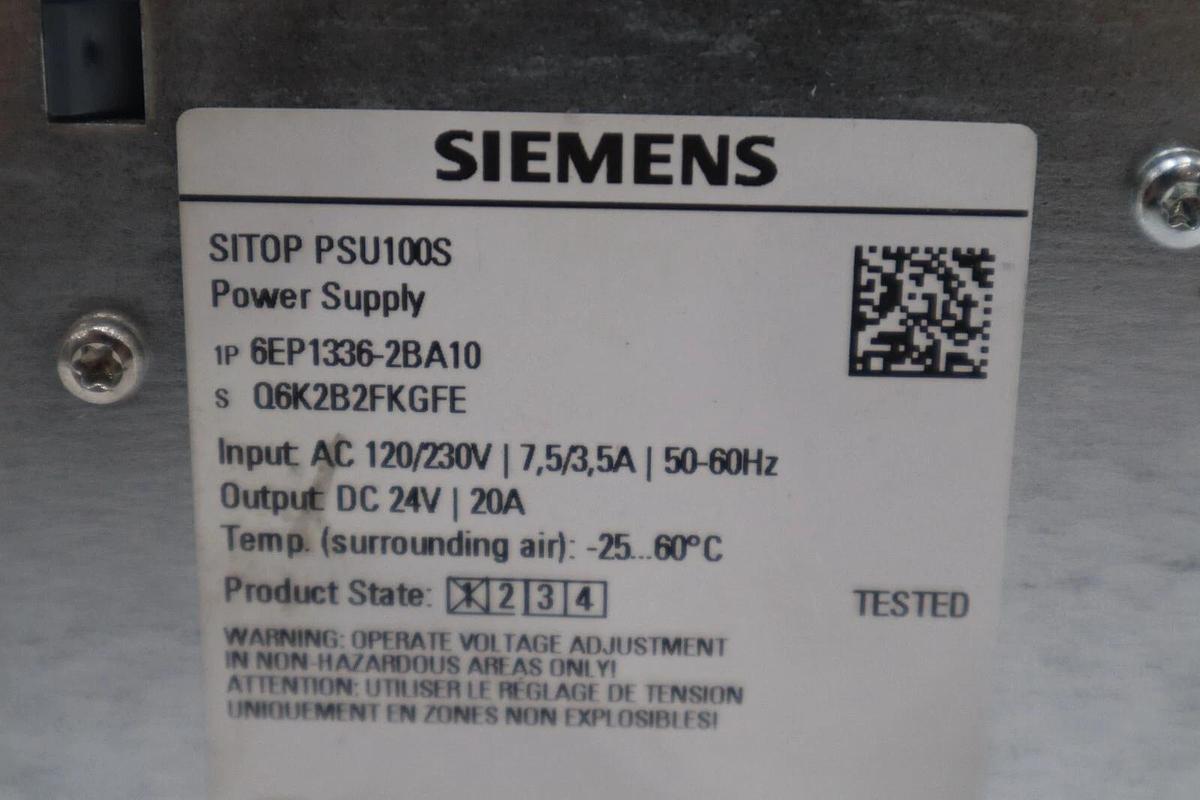 Used Siemens 6EP1336-2BA10 SITOP PSU100S Power Supply 24V DC 20A Output #K-1101-A
