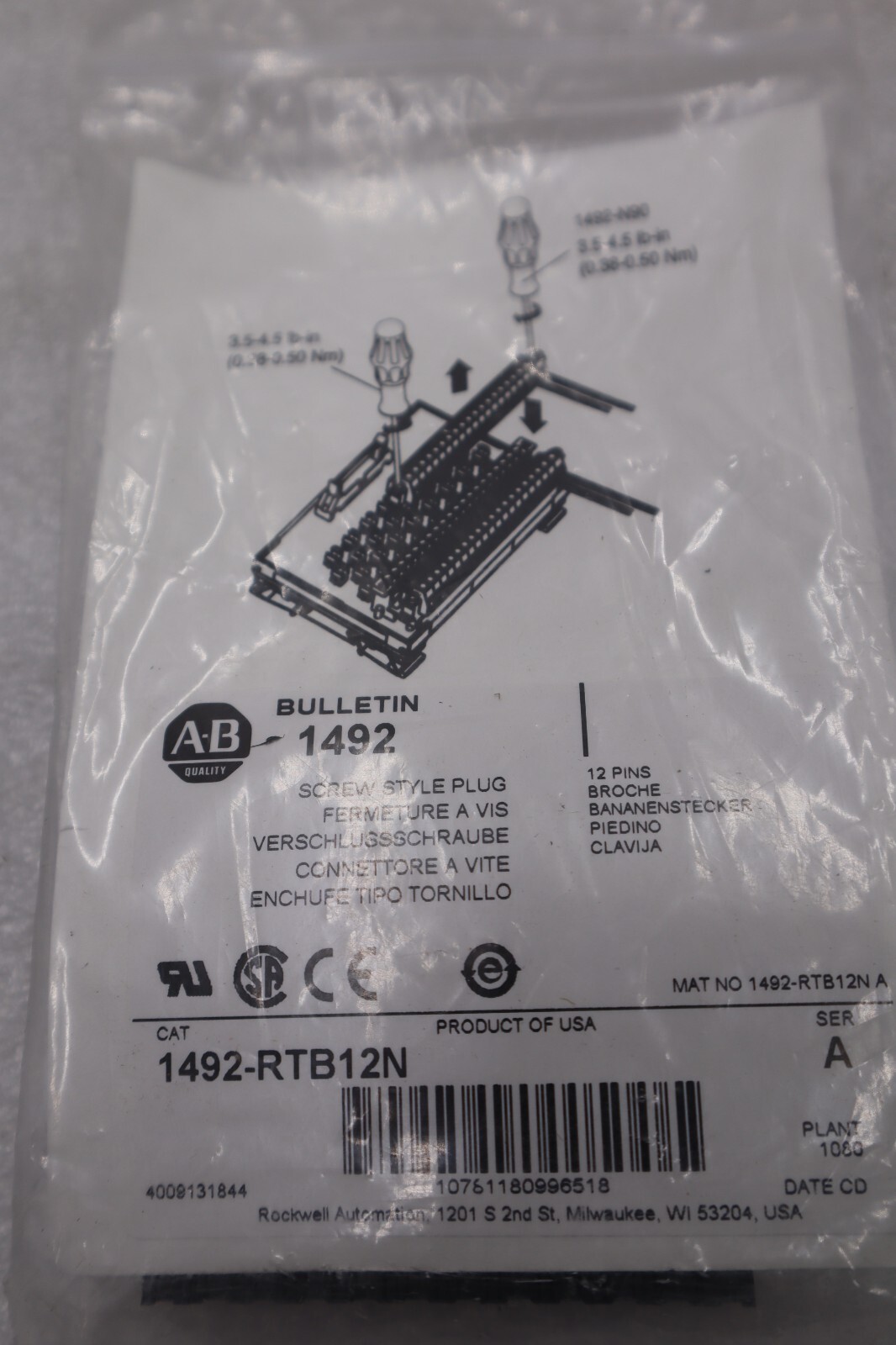 NEW LOT OF 5 AB Allen Bradley 1492-RTB12N STOCK K-3552