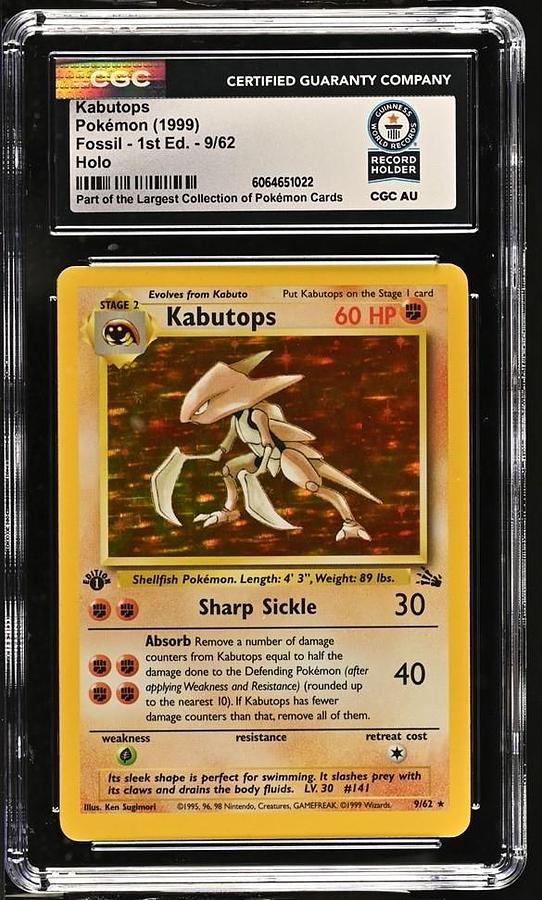 Used 1999 POKEMON FOSSIL 1ST EDITION #9 KABUTOPS-HOLO CGC WORLD RECORD 1/1 ONE OF ONE