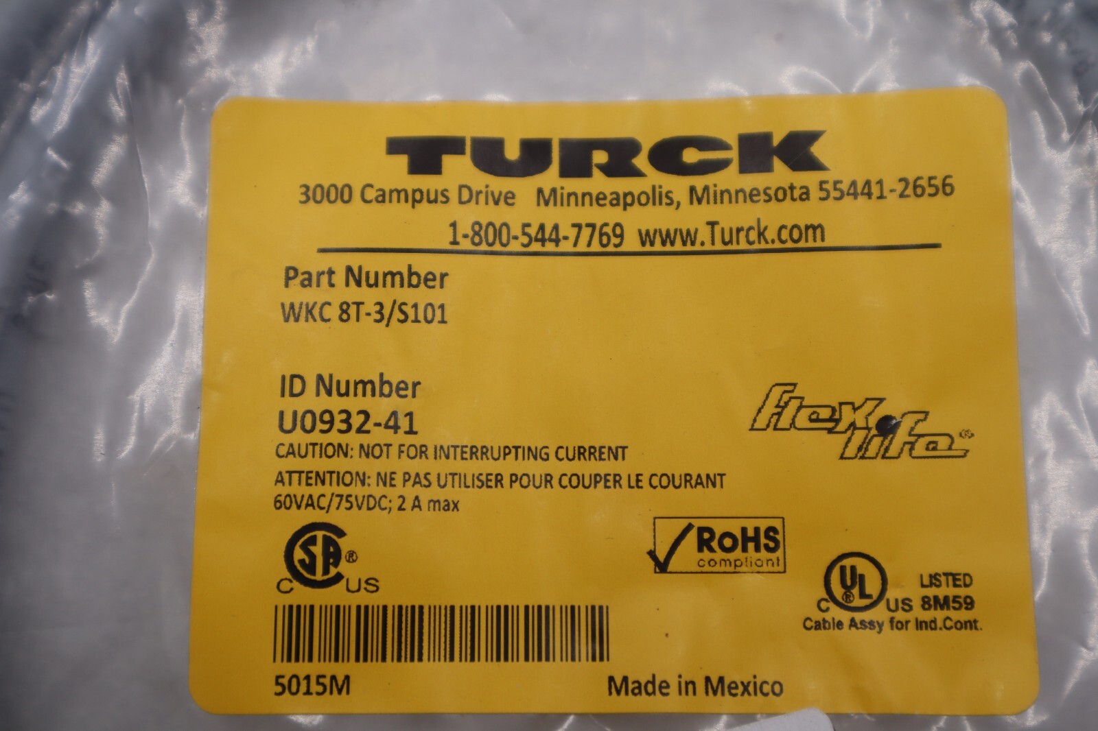 TURCK WKC 8T-3/S101 / WKC8T3S101 (BRAND NEW) STOCK L-156-A