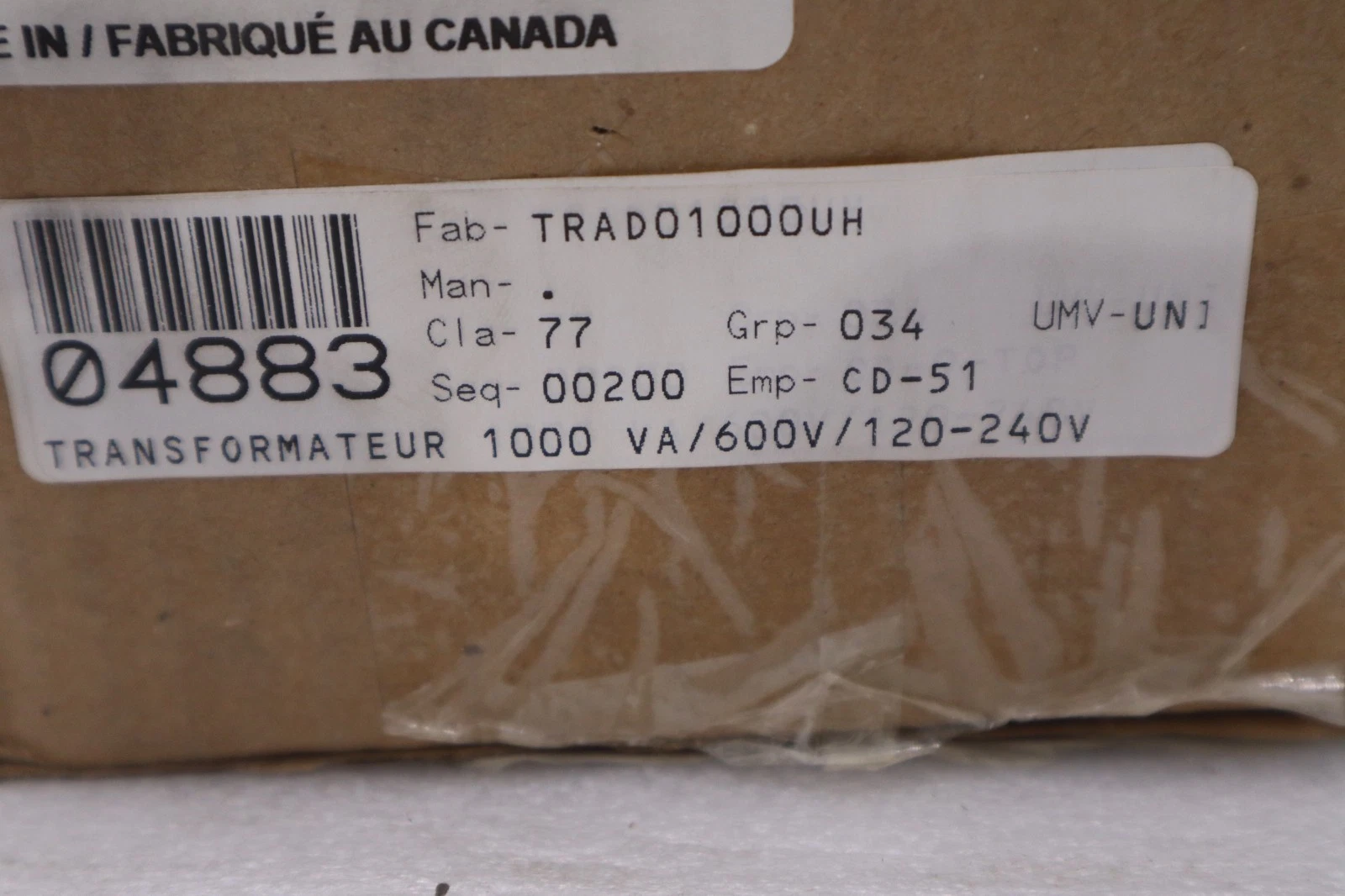 Used TRANSFAB TMS DO 1000UH/ DO1000UH CONTROL TRANSFORMER - STOCK SGF129
