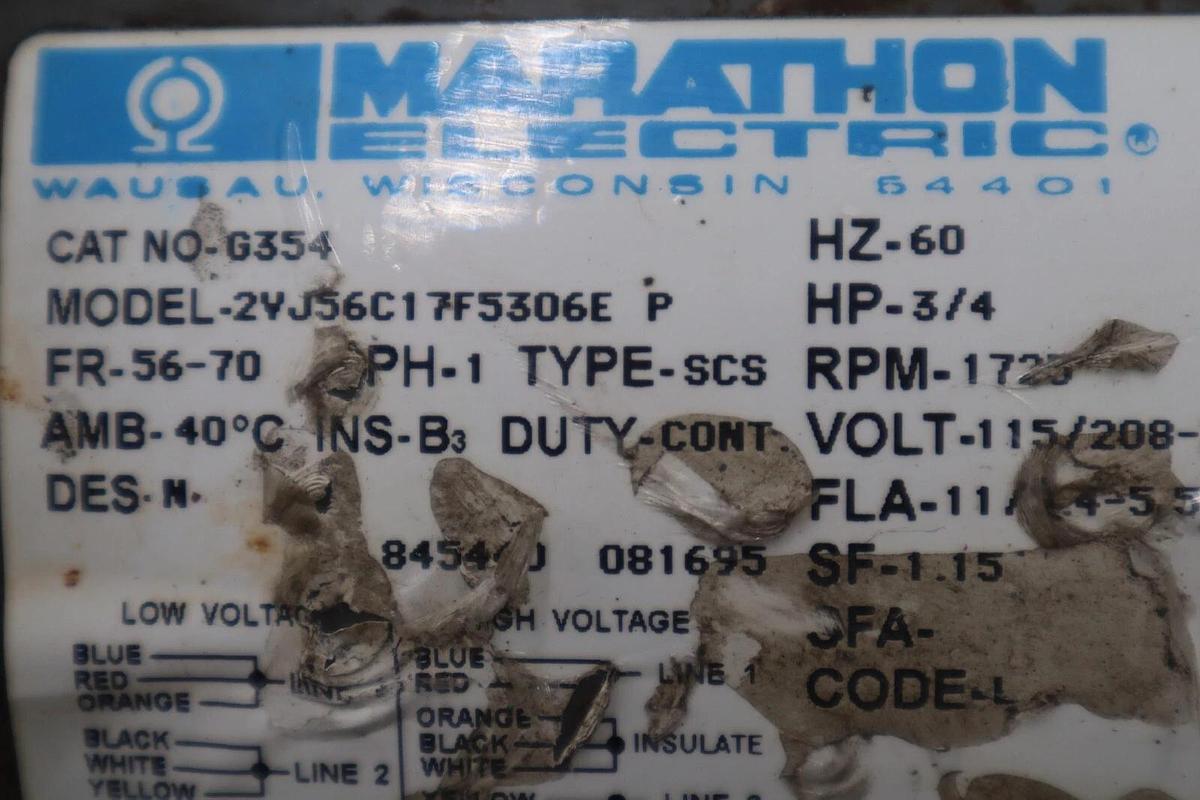 Used MARATHON ELECTRIC G354 GENERAL PURPOSE MOTOR STOCK #M-58