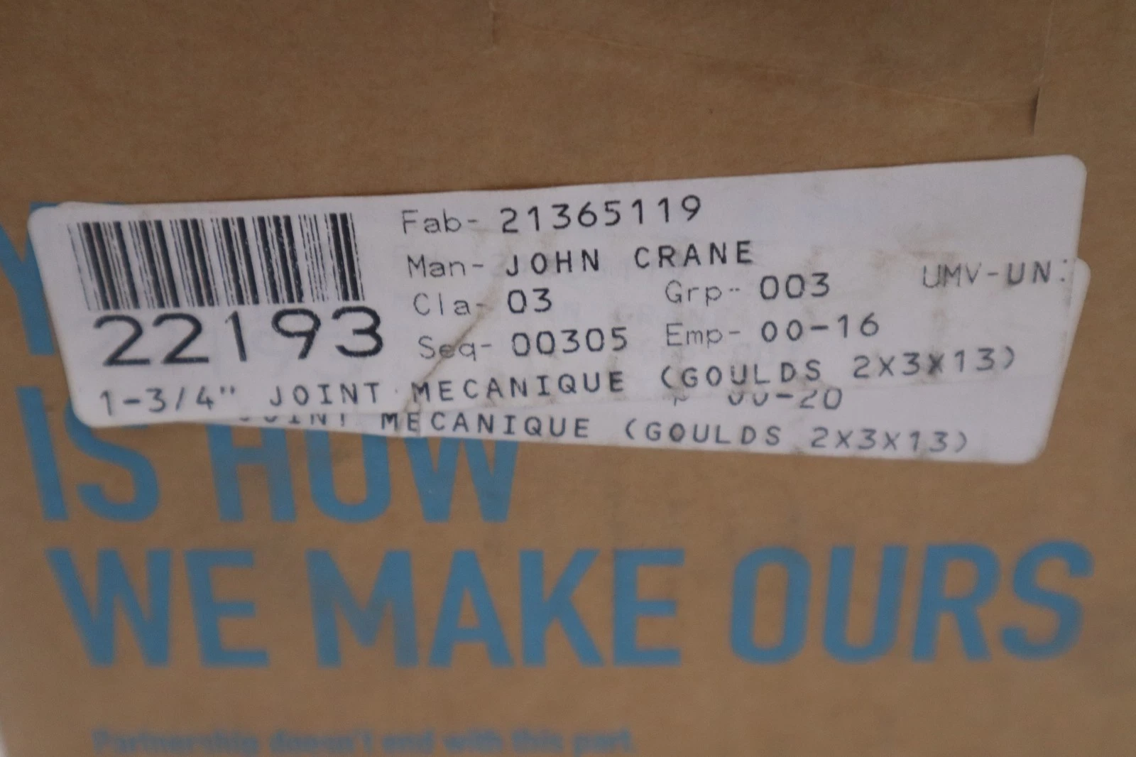 Used JOHN CRANE SB2A-1.750-QRMQ-306597 NSMP - NEW IN BOX - STOCK GF905