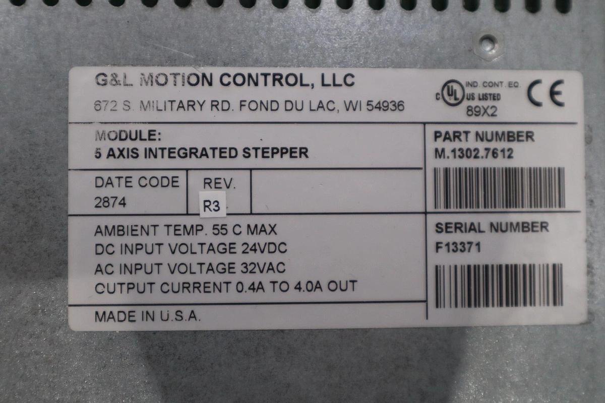 Used G & L MOTION CONTROL M.1302.7612 5-Axis Integrated Stepper 32Vac STOCK 6020