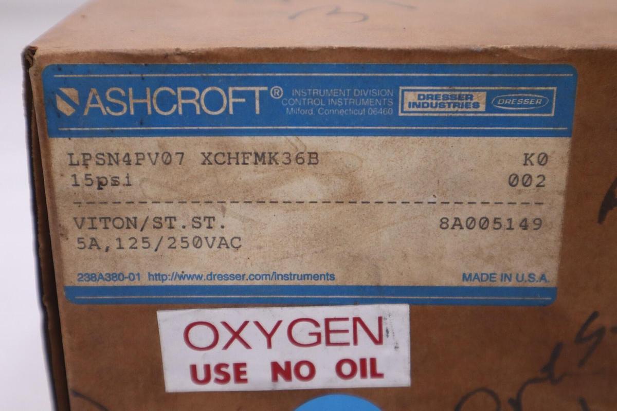 NEW ASHCROFT LPSN4PV07 XCHFMK36B Pressure Switch 200psi 5A 125/250VAC STOCK H290