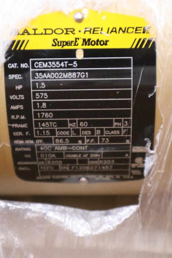 Used New Baldor CEM3554T-5 Electric Motor 1.5HP 575V 1760RPM NEW IN BOX STOCK HP-181