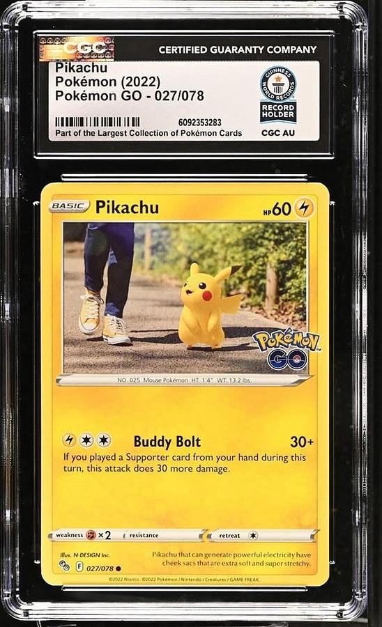 Used 2022 Pokemon GO Pikachu #027 Non-holo CGC WORLD RECORD GRAY BROTHERS 1/1