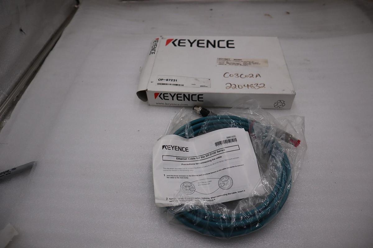 New Keyence OP-87231 ETHERNET CABLE NFPA79 COMPATIBLE M12 MALE 4 PIN STK H649A