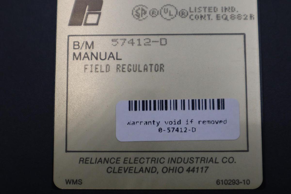 Used AUTOMAX RELIANCE ELECTRIC FIELD REGULATOR 0-57412-D / O-57412-D NEW UNIT #G422