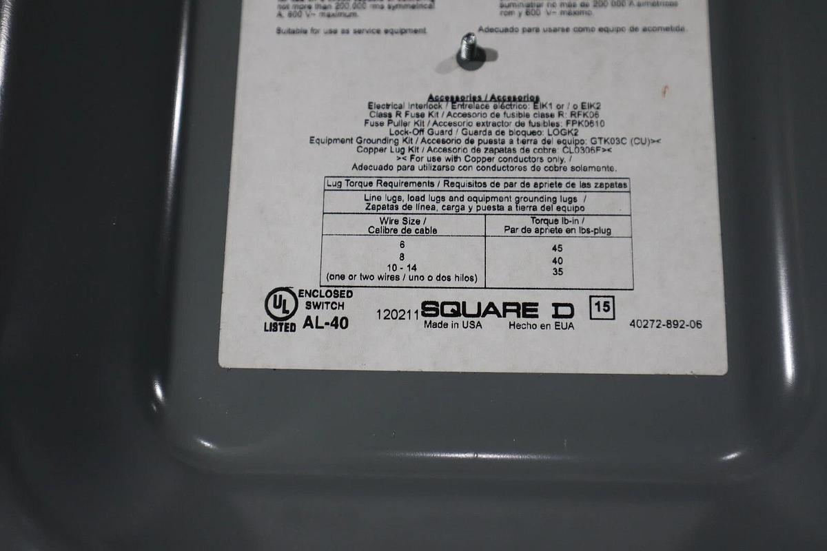 Used NEW SQUARE D H361AWC FUSIBLE SAFETY RECEPTACLE SWITCH 30AMP STOCK H716
