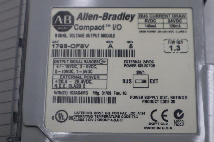 Used ALLEN BRADLEY 1769-OF8V  8 CHANNEL VOLTAGE OUTPUT  MODULE STOCK L-703C