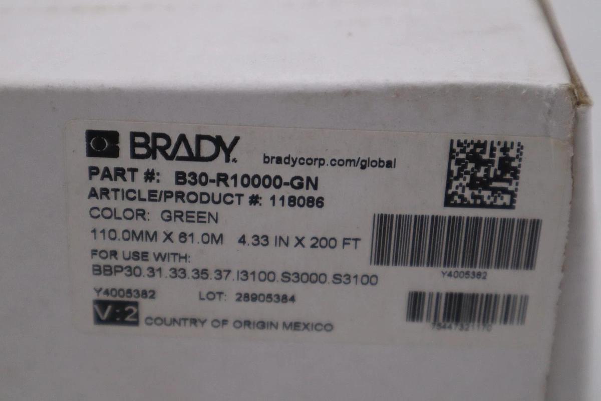 Used OE Brady - B30 Series R10000 Green Printer Ribbon - 4.3" x 200' - B30-R10000-GN