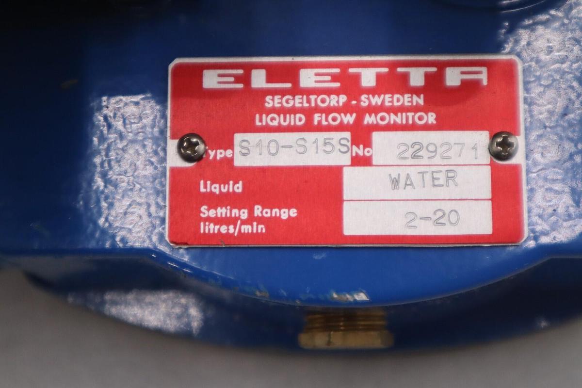 Used ELETTA S10-S15S LIQUID WATER FLOW MONITOR 229271 RANGE 2-20 L/MIN NEW #5623A