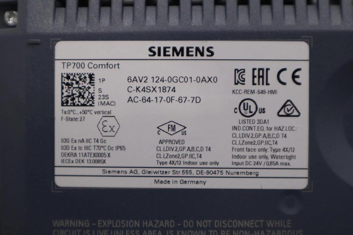 Siemens 6AV2 124-0GC01-0AX0 Comfort Operator Interface Panel NEVER USED #H988 4025515079026
