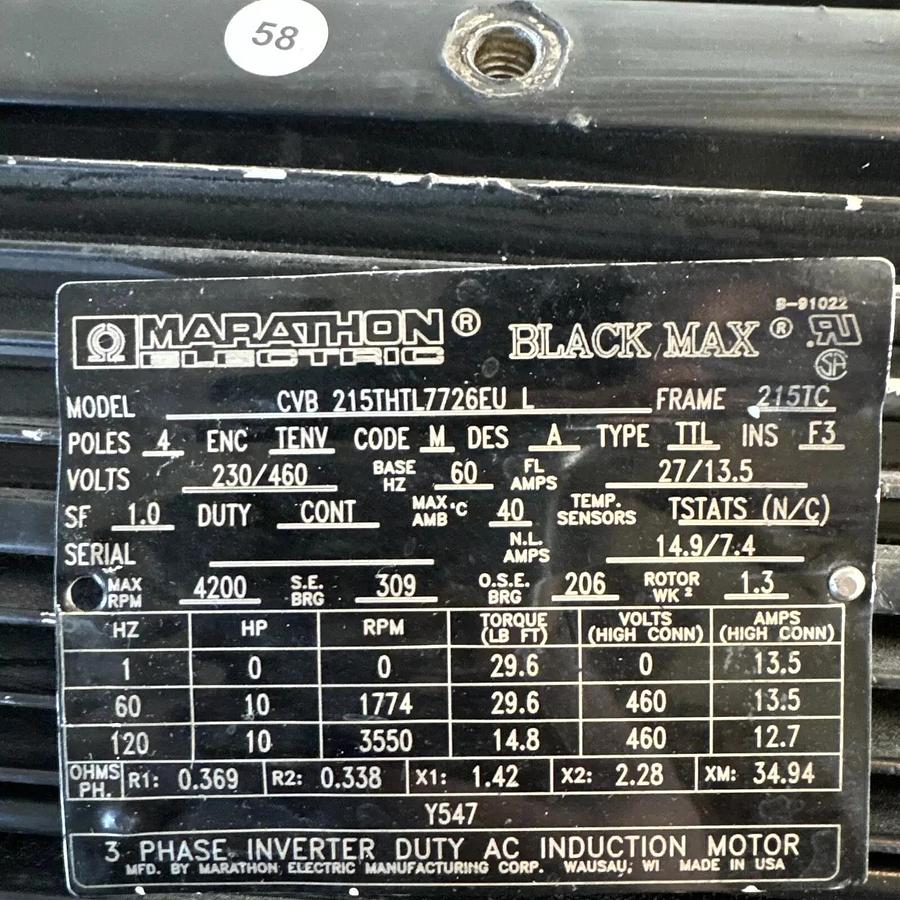 Used Marathon Motor CVA 215THTL7726EU L Inverter Duty AC Induction Motor 10 HP #HP112