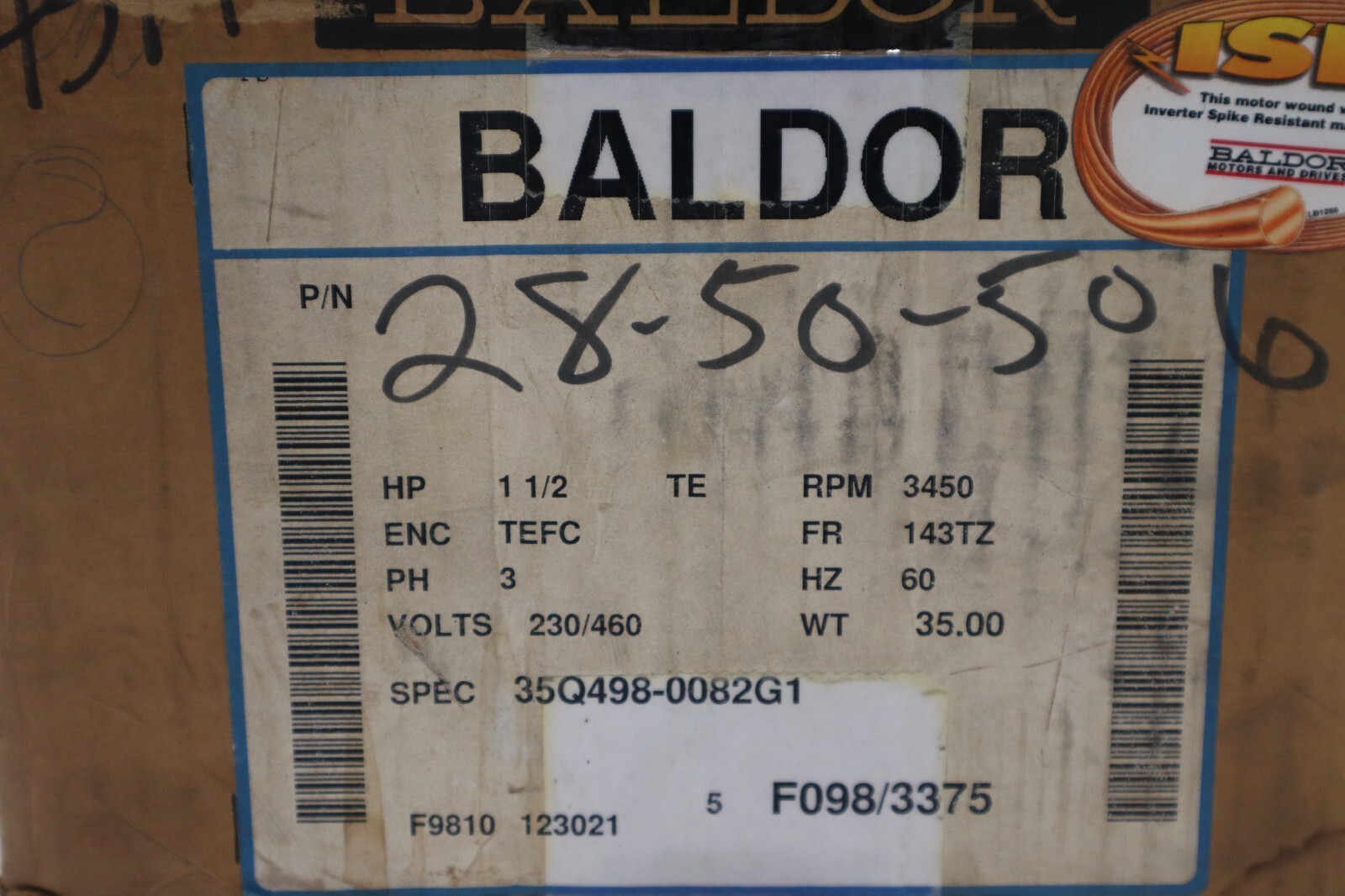 New Baldor 1 1/2HP 230/460V HZ 60 230/460 VOLTS PH 3 STOCK 4519