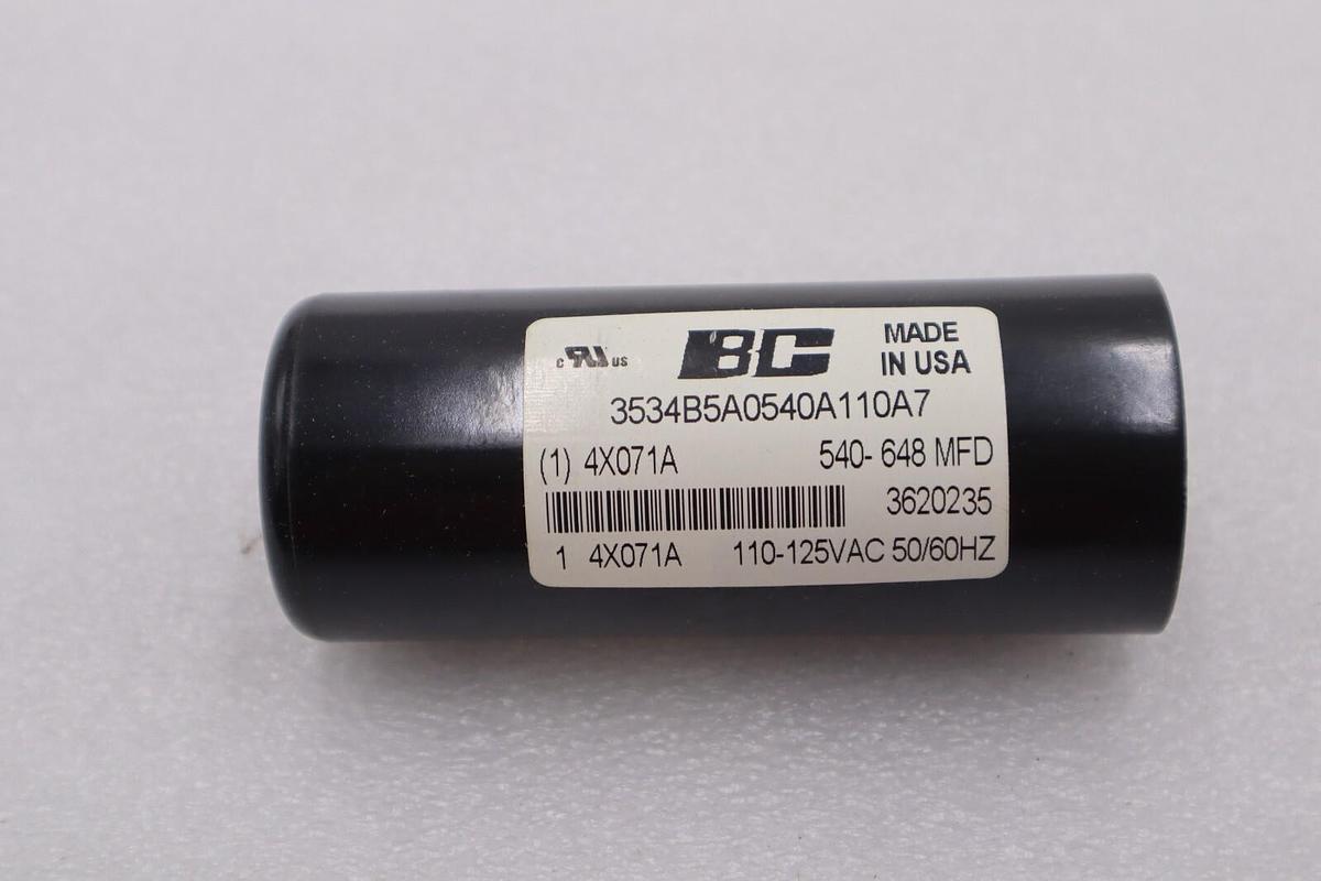 Used BC 4X071A 540-648 MFD 110-125VAC CAPACITOR STOCK #K-2330
