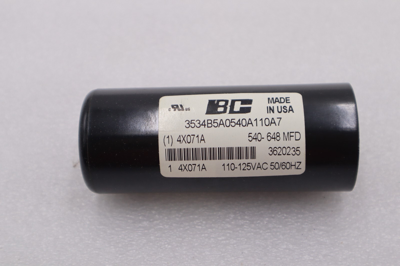 Used BC 4X071A 540-648 MFD 110-125VAC CAPACITOR STOCK #K-2330