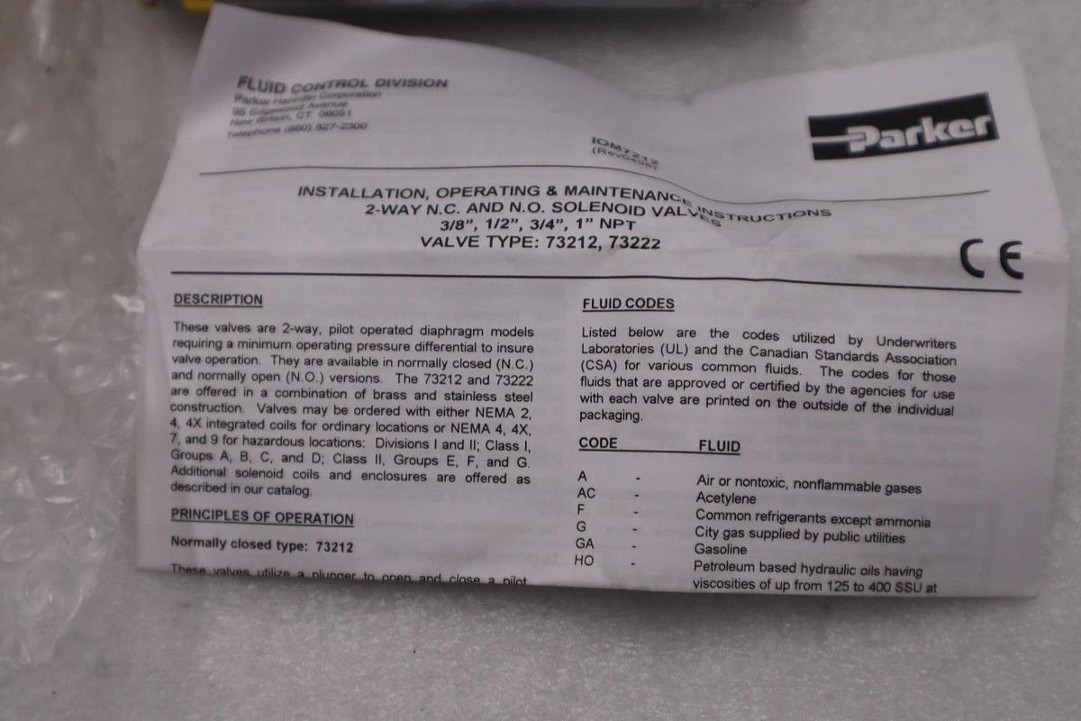 Used NIB PARKER 73222BN63N00N0H111B6 SOLENOID VALVE STOCK 2896A