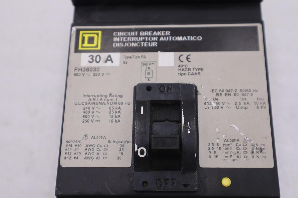 Used Square D FH36030 I-Line Circuit Breaker 600V 3P 3PH 30 AMP STOCK H167