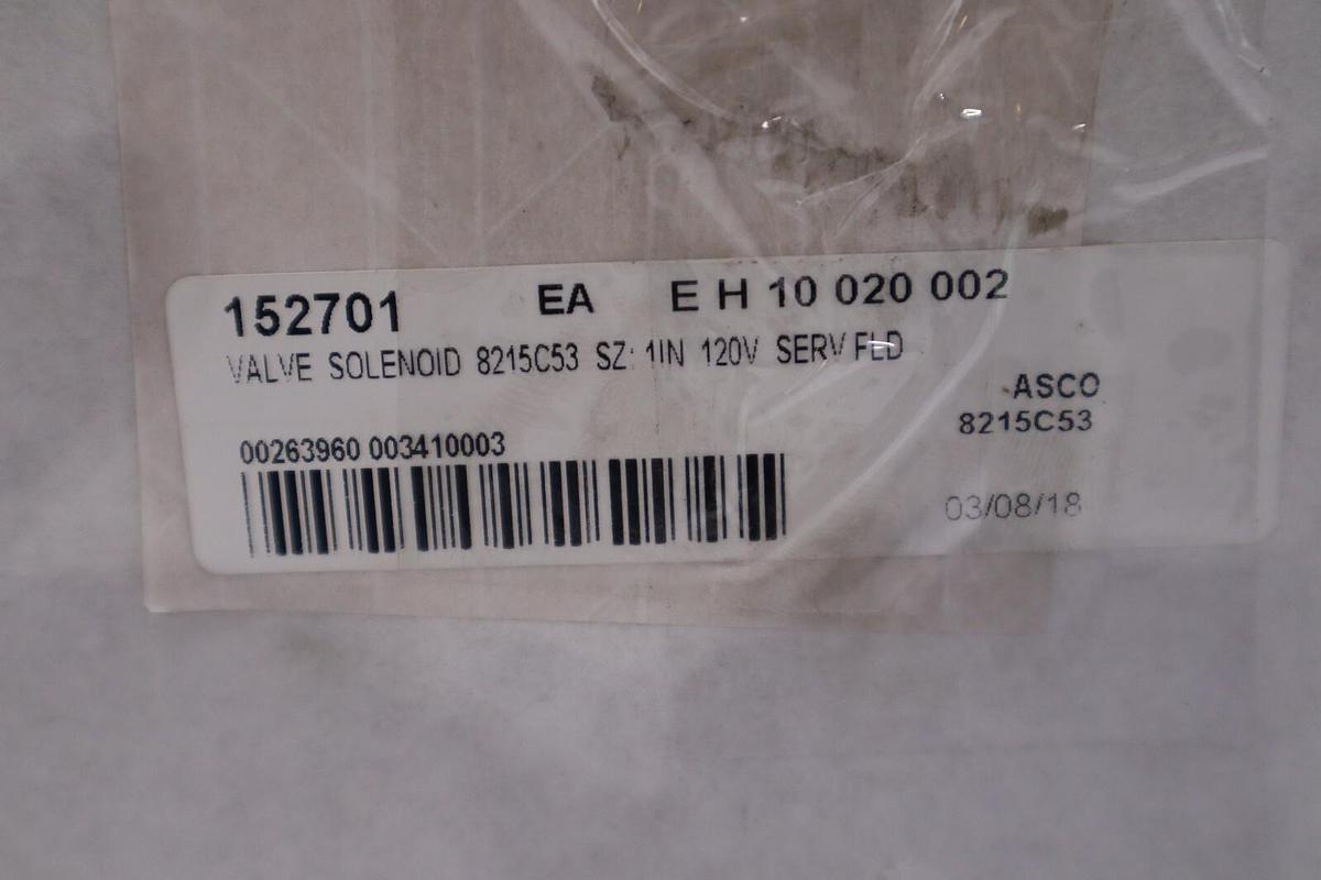 NEW ASCO 8215C53 SOLENOID VALVE 120/60 VAC 50/60Hz STOCK G510