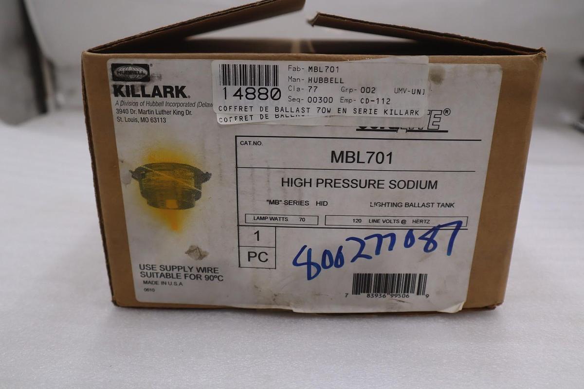 Used NEW OPEN BOX Killark MBL701 HID Fixture Ballast Tank STK GF958