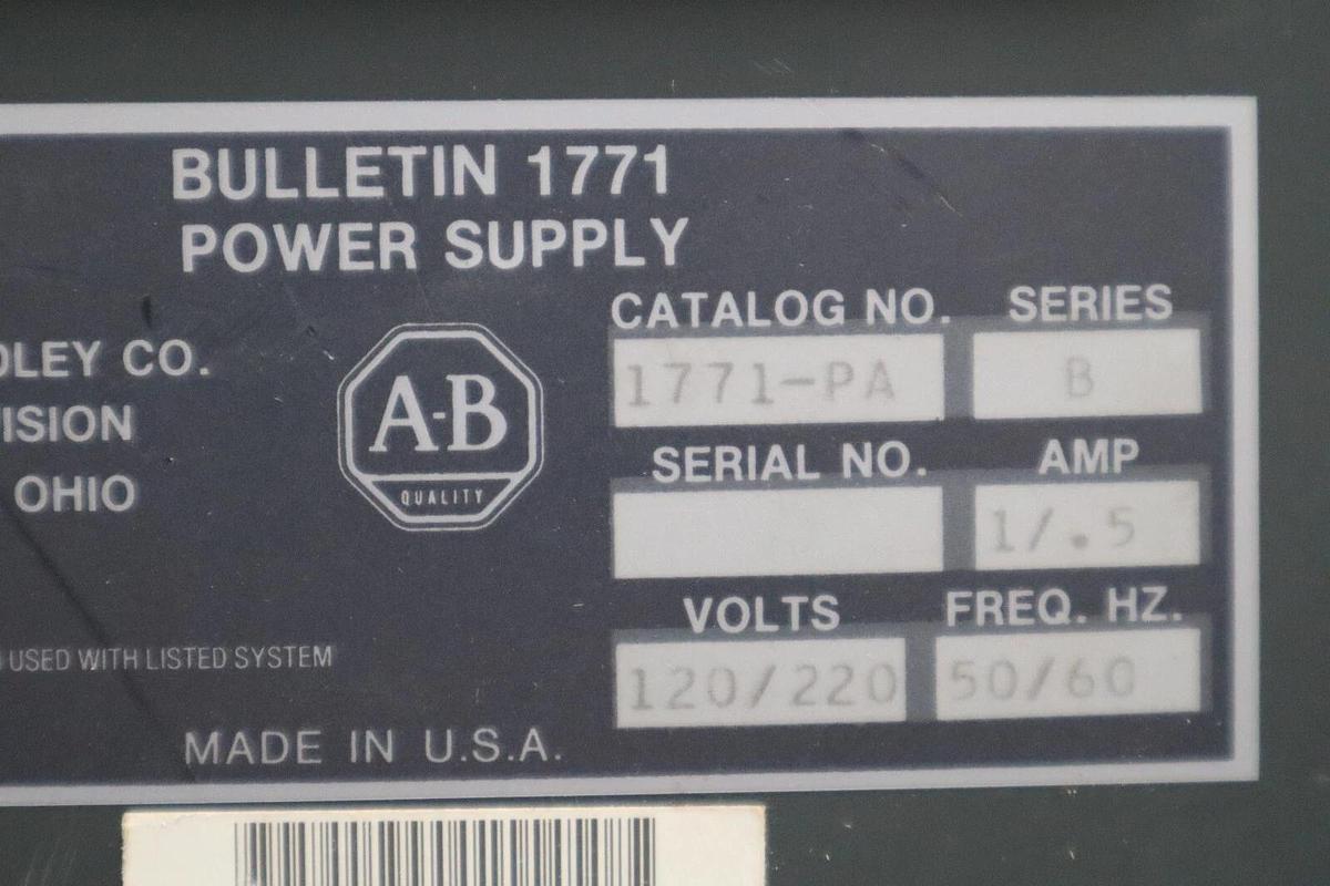 Used ALLEN BRADLEY 1771-PA/B POWER SUPPLY MODULE SERIES B. AB STOCK 325-C