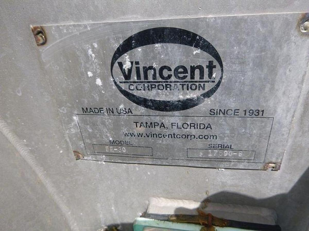 Used VINCENT MODEL EF-30 INCLINE SLUDGE SCREW PRESS S/S SN 17590-8 MANUFACTURED 2019