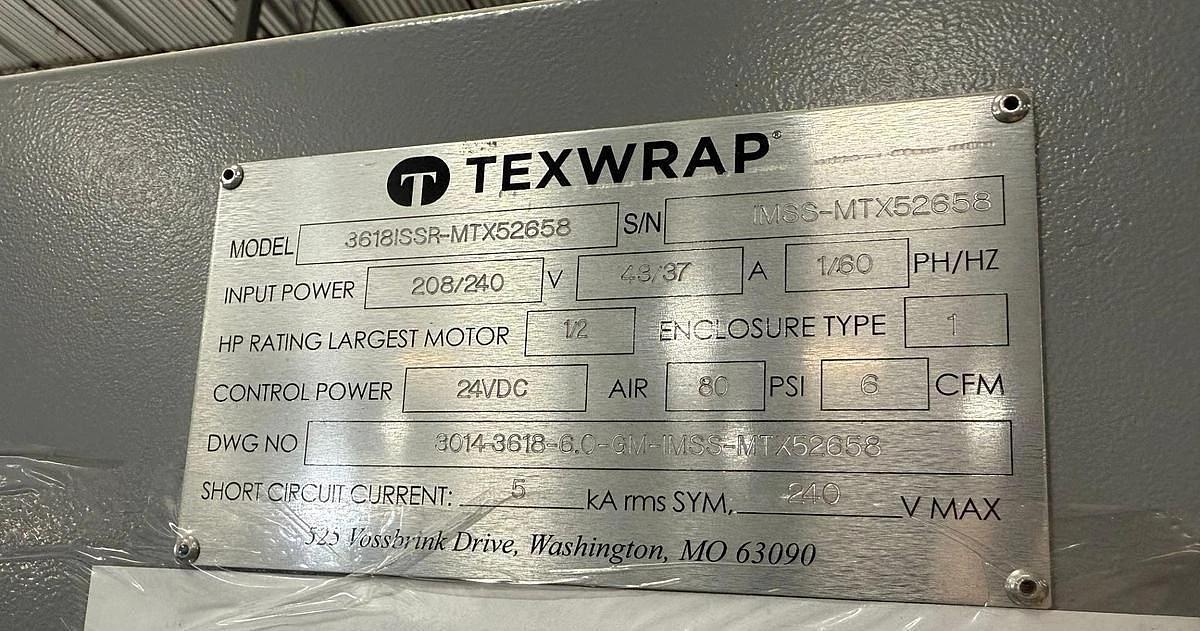 Used 36" TEXWRAP MODEL 3618ISSR SIDE SEAL AND STE-1348OCS HEAT TUNNEL SYSTEM 2021