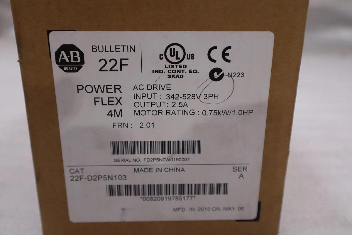NEW Allen-Bradley 22F-D2P5N103 Ser A PowerFlex 0.75 KW 1HP AC Drive #1507A