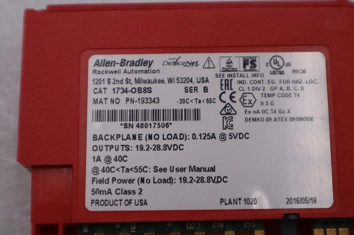 Used Allen-Bradley 1734-OB8S Safety Output Module STOCK 5832