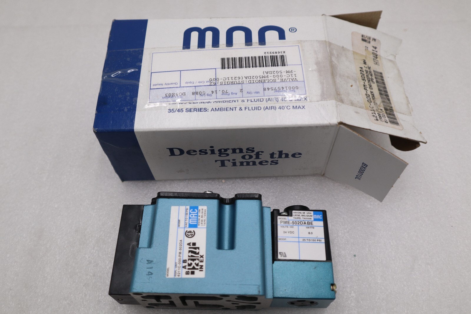 MAC  6211C-000-PM-502DA W/ PME-502DABE SOLENOID VALVE 6200 SERIES NEW IN BOX