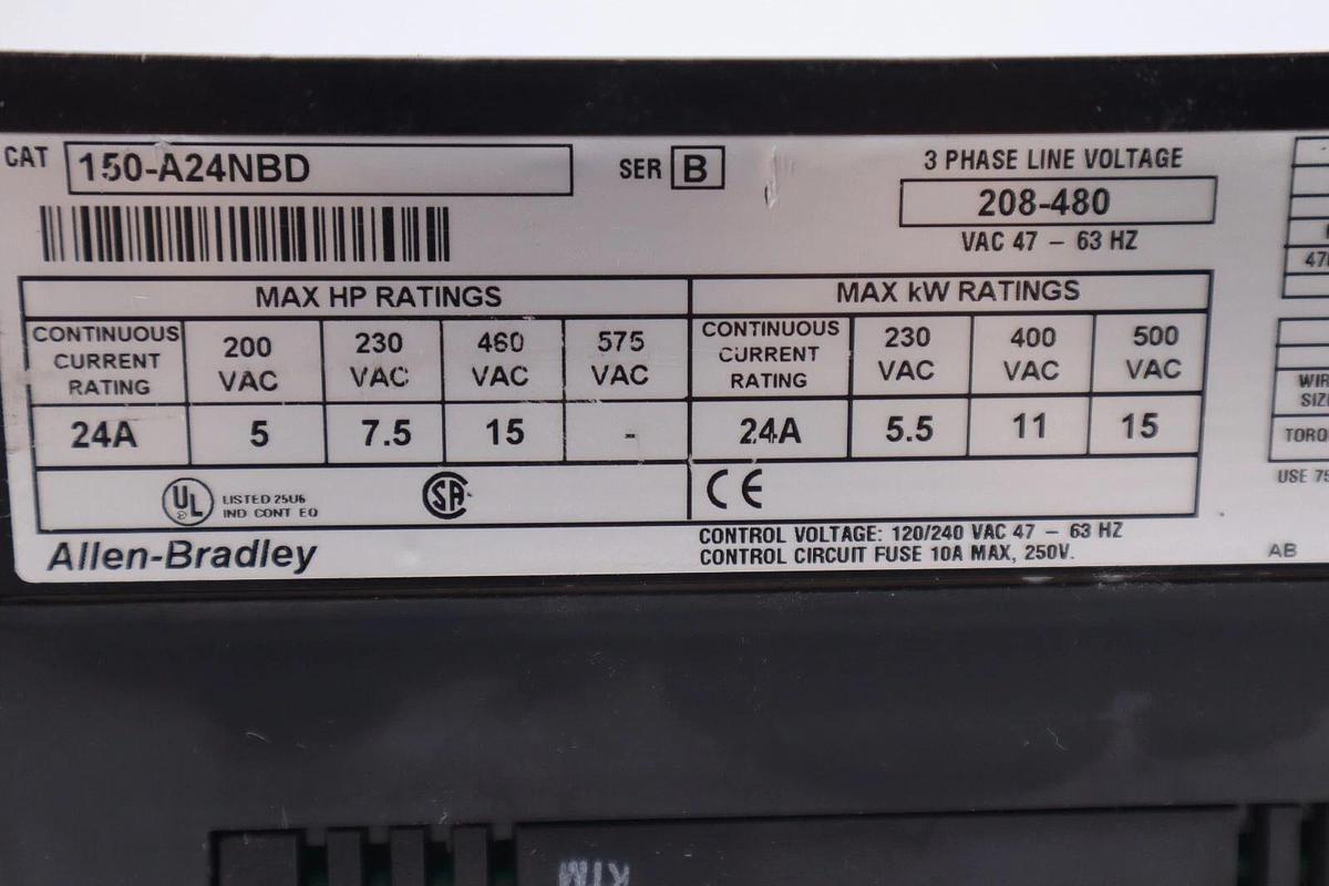 Used ALLEN BRADLEY SMC PLUS CAT 150-A24NBD SERIES B 460VAC 15HP STOCK L-479