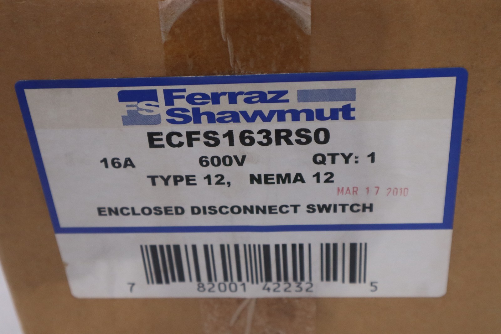 MERSEN FERRAZ SHAWMUT ECFS163RS0 ENCLOSED 508D SWITCH - STOCK GF575