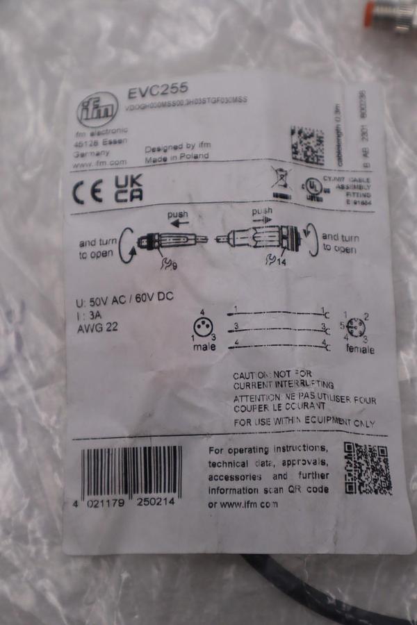 LOT OF 5 - NEW IFM EVC255 Cable - STOCK H1397