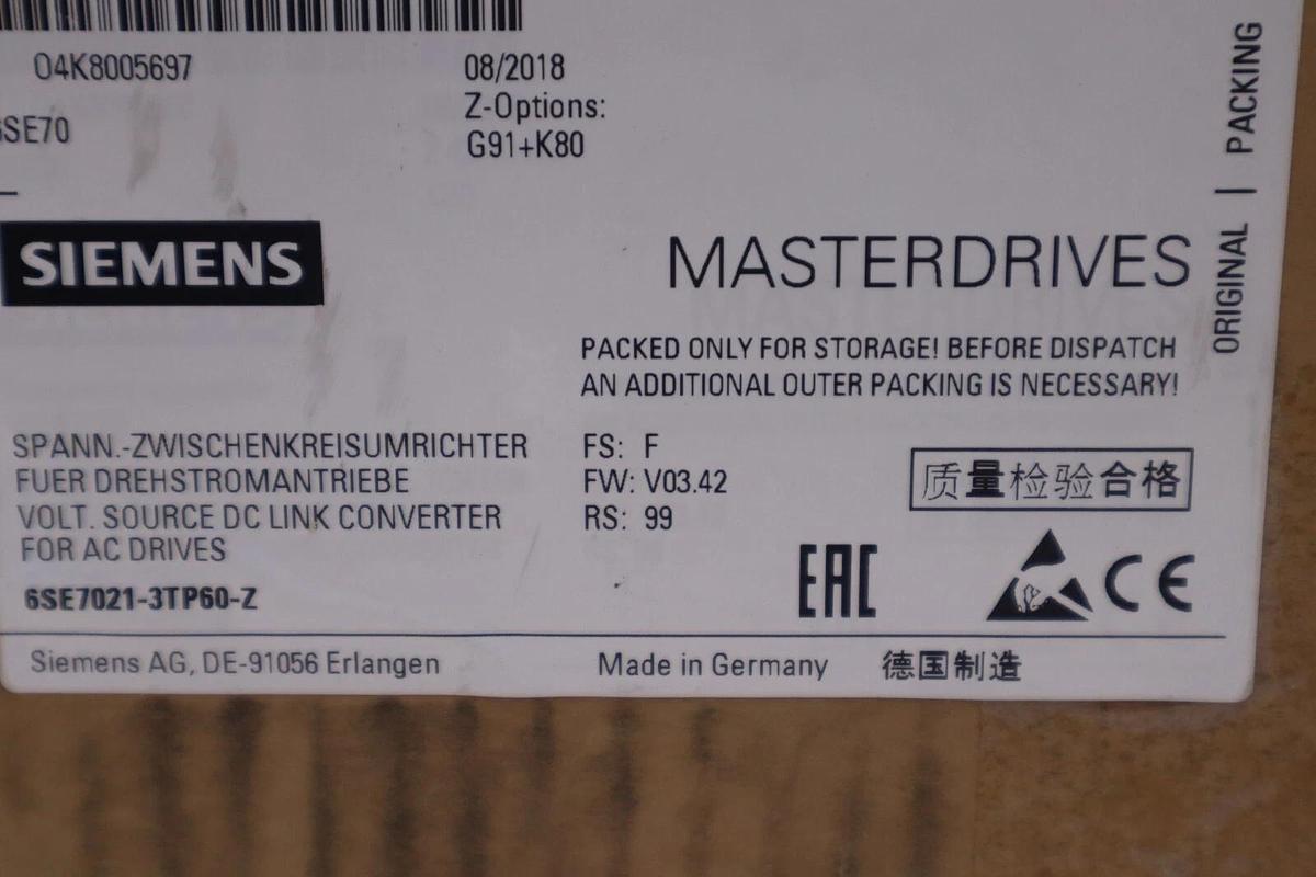 NEW SIEMENS 6SE7021-3TP60-Z AC DRIVE SIMOVERT MASTERDRIVE VECTOR CONTROL #5137