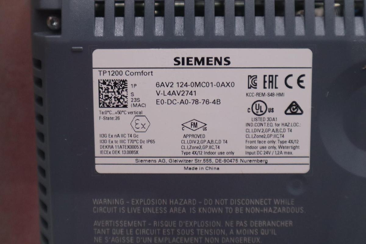 Used Siemens 6AV2 124-0MC01-0AX0 TP1200 Comfort Operator Interface STOCK SGF-258