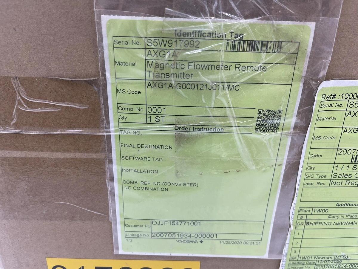 Used NEW YOKOGAWA ADMAG AXG MAGNETIC FLOWMETER AXG1A / AXG1A-G000121J011/MC STK 3401