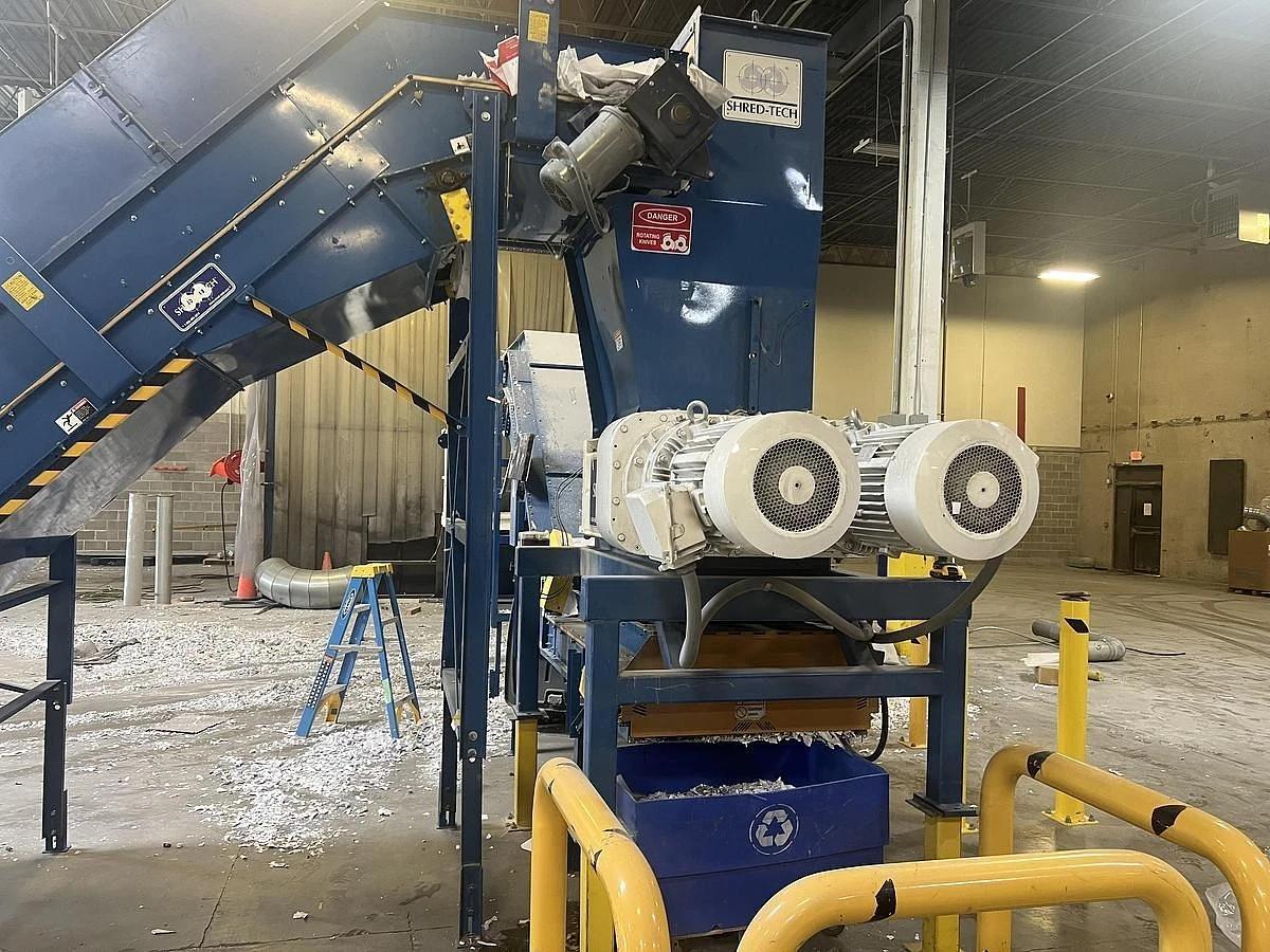 Used 80 HP (TWIN 40 HP MOTORS) SHRED-TECH MODEL ST-75ES DUAL SHAFT SHREDDER MFG. 2015