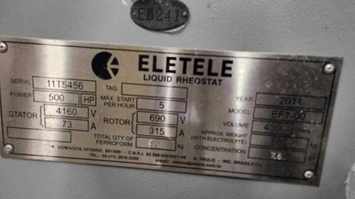 Used ELETELE MODEL EF1-00 LIQUID RHEOSTAT 500 HP 4160V
