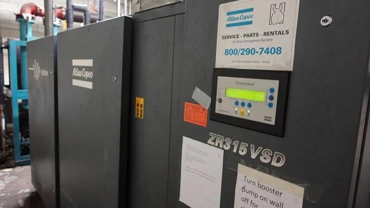 Used ATLAS COPCO ZR315VSD 400 HP OIL FREE WATER COOLED AIR COMPRESSOR