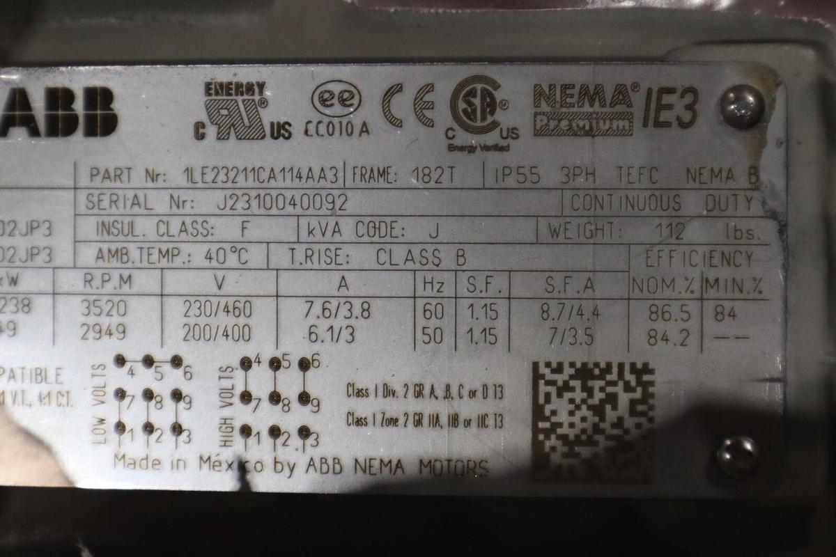 NEW ABB SD100 1LE23211CA114AA3 Ac Motor 182t 3ph 3hp 3520rpm STOCK HS-3