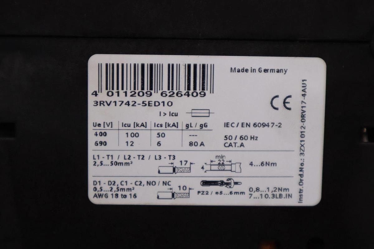 Used Siemens 3RV1742-5ED10 Motor Starter Protector 3RV17425ED10 STOCK H1429