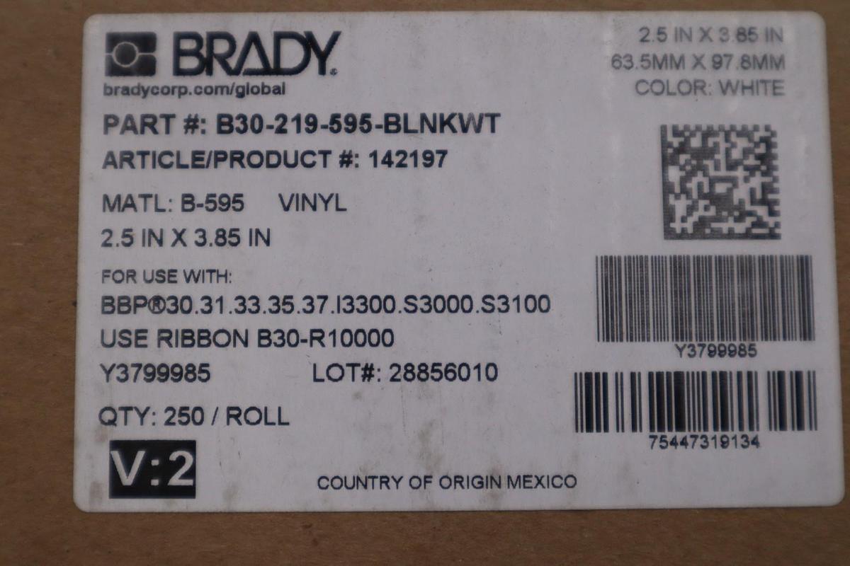 Used NEW OPEN BOX Brady B30-219-595-BLNKWT White All Weather Labels STK GF1168