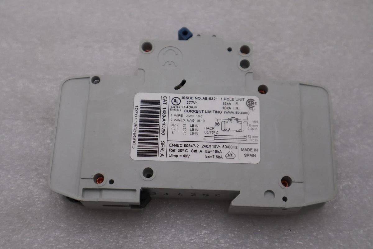 Used AB Allen-Bradley 1489-A1C250 Current Limiting Circuit Breaker STK H1096A