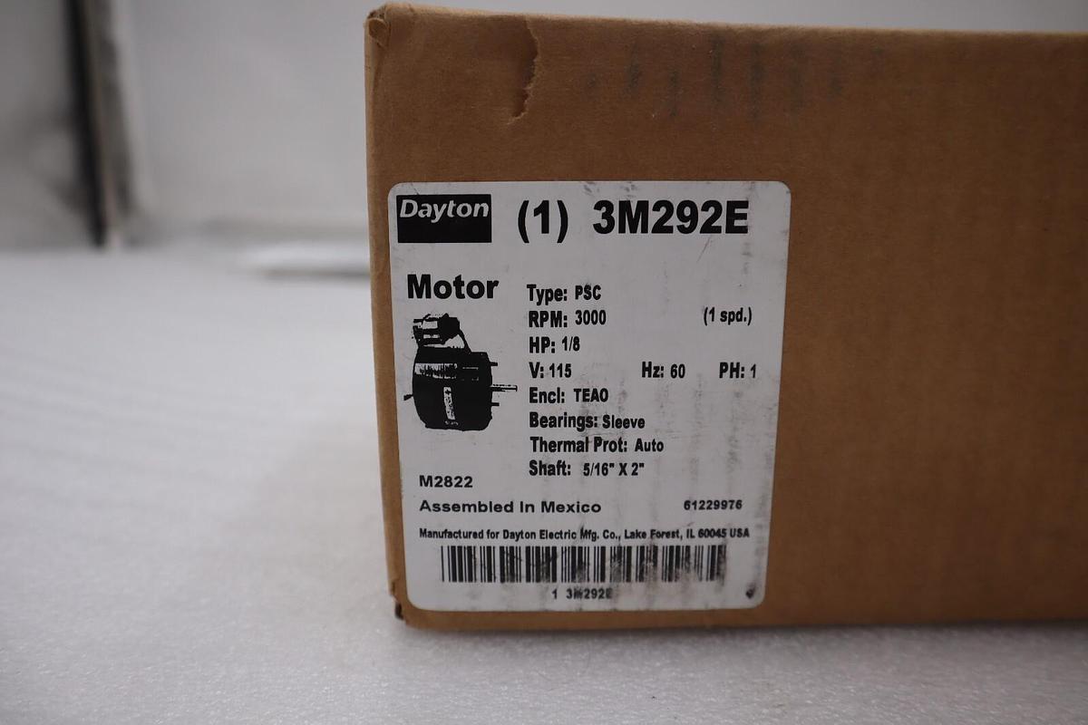 NEW DAYTON 3M292E TYPE PSC RPM 3000 1/8 HP 115V 60 Hz 1 PH STOCK H27